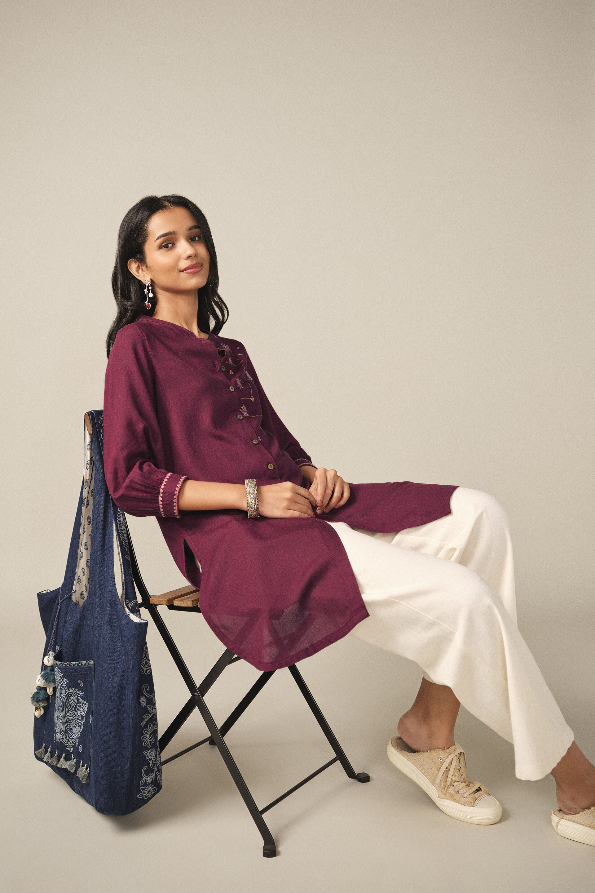 Embroidered Tunic in Wine, Wine, image 3